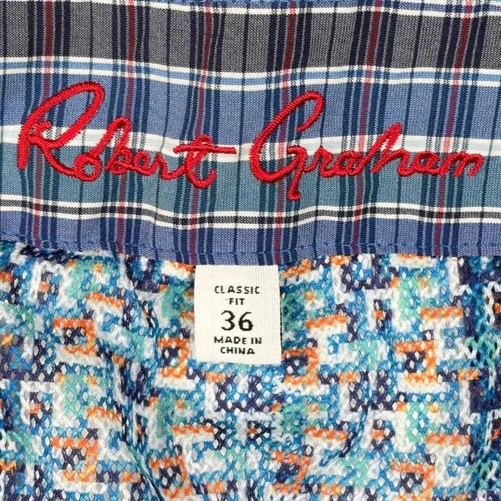 Robert Graham Mens Blue Marble Floral Board Shorts Swim Trunks Classic Fit 36